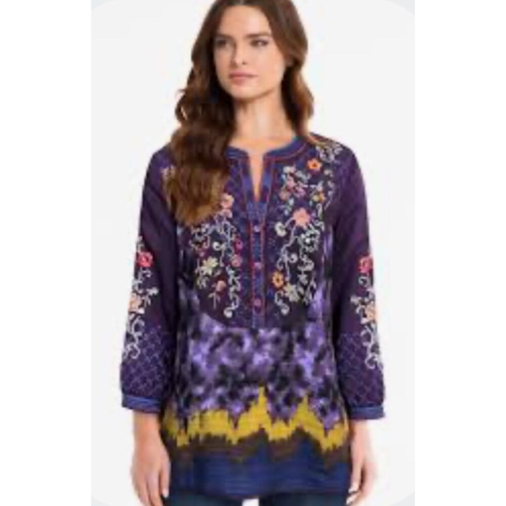 John‎ Mark Floral Embroidered Tie Dye Tunic Medium